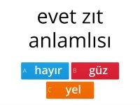 2. Sınıf Türkçe Zıt Anlamlı Kelimeler Online Test