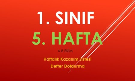 1. Sınıf 5. Hafta (4-8 Ekim) Haftalık Kazanım Listesi ve Defter Doldurma