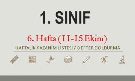 1. Sınıf 6. Hafta (11-15 Ekim) Haftalık Kazanım Listesi-Defter Doldurma