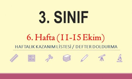 3. Sınıf 6. Hafta (11-15 Ekim) Haftalık Kazanım Listesi-Defter Doldurma