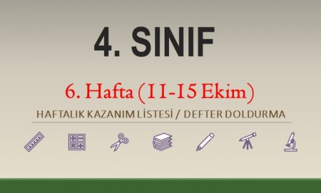 4. Sınıf 6. Hafta (11-15 Ekim) Haftalık Kazanım Listesi-Defter Doldurma