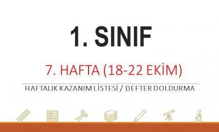 1. Sınıf 7. Hafta (18-22 Ekim) Haftalık Kazanım Listesi-Defter Doldurma