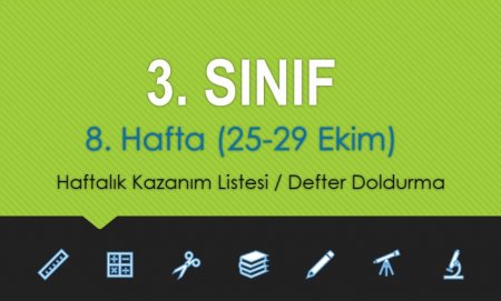 3. Sınıf 8. Hafta (25-29 Ekim) Haftalık Kazanım Listesi - Defter Doldurma