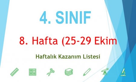 4. Sınıf 8. Hafta (25-29 Ekim) Haftalık Kazanım Listesi - Defter Doldurma