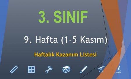 3. Sınıf 9. Hafta (1-5 Kasım) Haftalık Kazanım Listesi