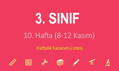 3. Sınıf 10. Hafta (8-12 Kasım) Haftalık Kazanım Listesi