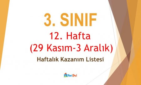 3. Sınıf 12. Hafta (29 Kasım-3 Aralık) Haftalık Kazanım Listesi