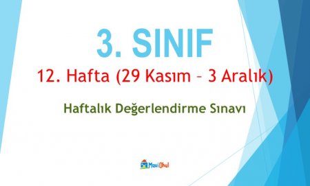 3. Sınıf 12. Hafta (29 Kasım - 3 Aralık) Haftalık Değerlendirme Sınavı