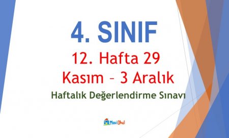 4. Sınıf 12. Hafta (29 Kasım - 3 Aralık) Haftalık Değerlendirme Sınavı