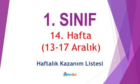 1. Sınıf 14. Hafta (13-17 Aralık) Haftalık Kazanım Listesi