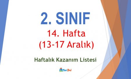 2. Sınıf 14. Hafta (13-17 Aralık) Haftalık Kazanım Listesi