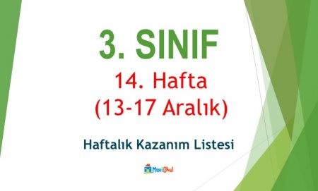 3. Sınıf 14. Hafta (13-17 Aralık) Haftalık Kazanım Listesi