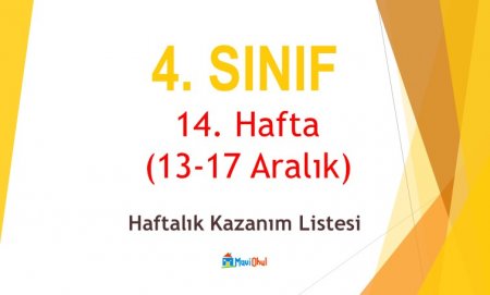 4. Sınıf 14. Hafta (13-17 Aralık) Haftalık Kazanım Listesi