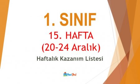 1. Sınıf 15. Hafta (20-24 Aralık) Haftalık Kazanım Listesi