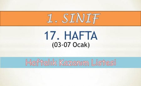 1. Sınıf 17. Hafta (3-7 Ocak) Haftalık Kazanım Listesi