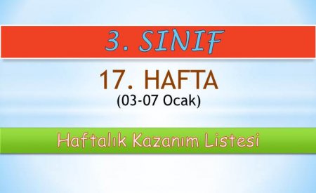 3. Sınıf 17. Hafta (3-7 Ocak) Haftalık Kazanım Listesi