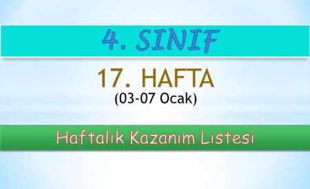 4. Sınıf 17. Hafta (3-7 Ocak) Haftalık Kazanım Listesi