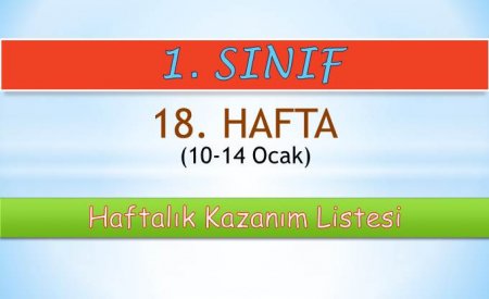 1. Sınıf 18. Hafta (10-14 Ocak) Haftalık Kazanım Listesi