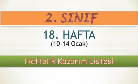 2. Sınıf 18. Hafta (10-14 Ocak) Haftalık Kazanım Listesi