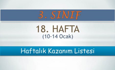 3. Sınıf 18. Hafta (10-14 Ocak) Haftalık Kazanım Listesi