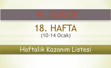 4. Sınıf 18. Hafta (10-14 Ocak) Haftalık Kazanım Listesi