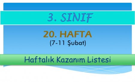 3. Sınıf 20. Hafta (7-11 Şubat) Haftalık Kazanım Listesi