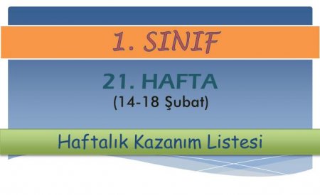 1. Sınıf 21 . Hafta (14-18 Şubat) Haftalık Kazanım Listesi