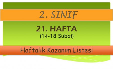 2. Sınıf 21. Hafta (14-18 Şubat) Haftalık Kazanım Listesi