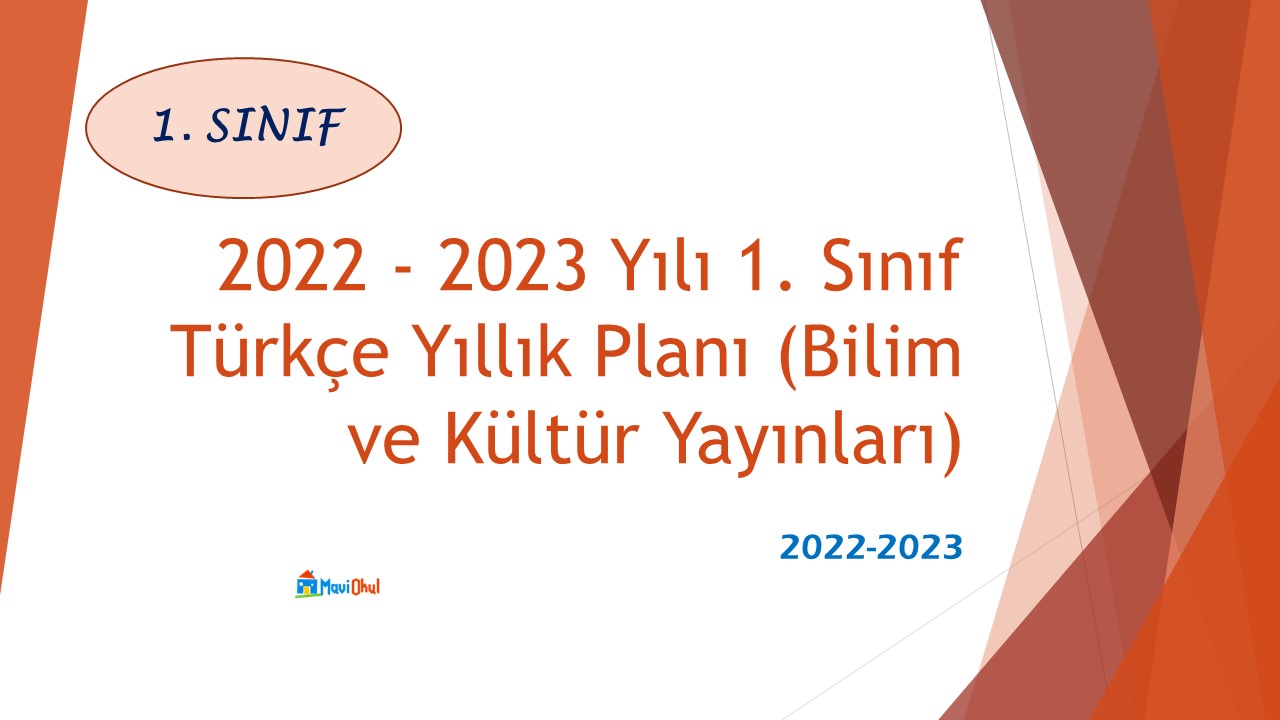 2022 - 2023 Yılı 1. Sınıf Türkçe Yıllık Planı (Bilim ve Kültür Yayınları)