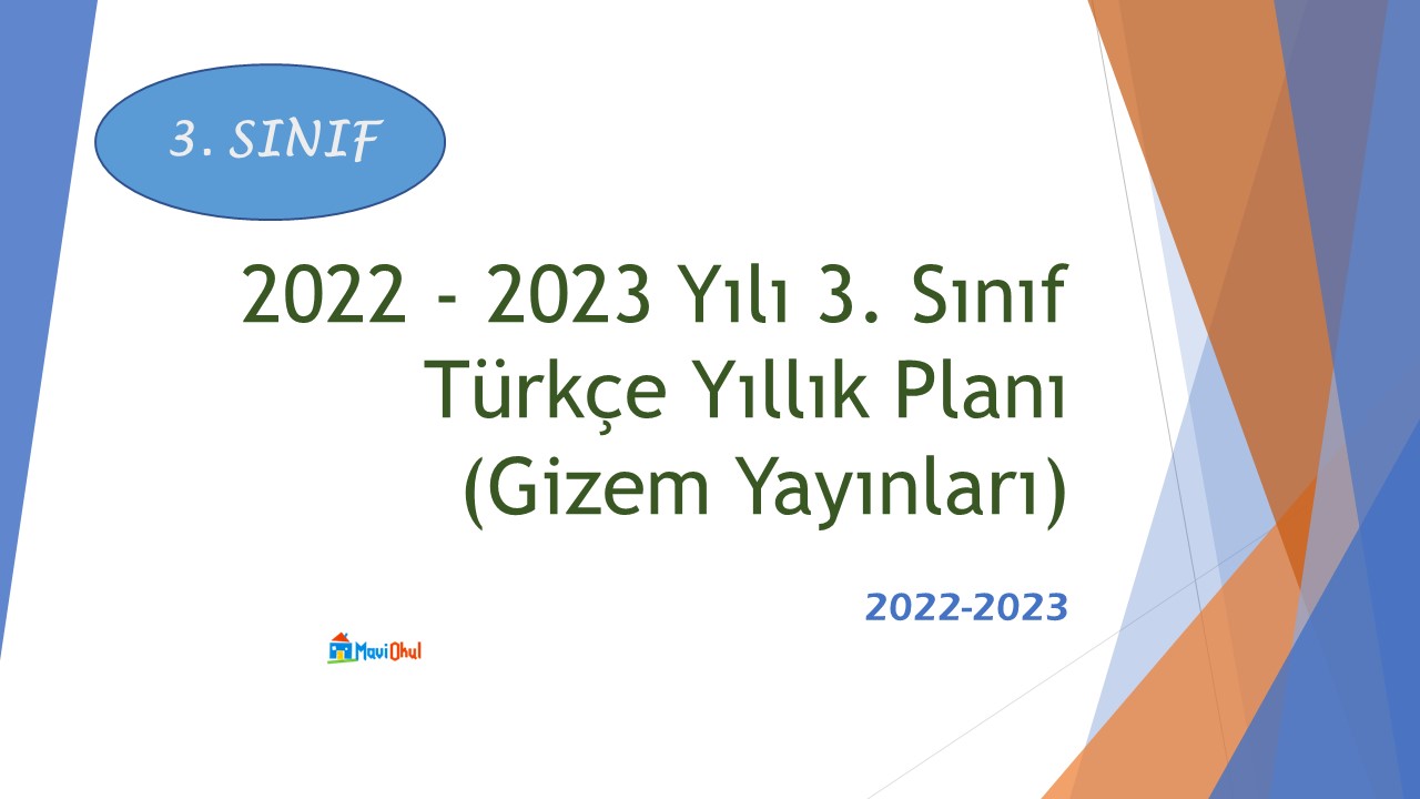 2022 - 2023 Yılı 3. Sınıf Türkçe Yıllık Planı (Gizem Yayınları)