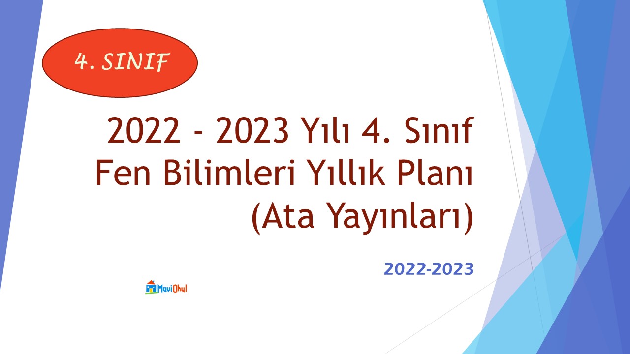 2022 - 2023 Yılı 4. Sınıf Fen Bilimleri Yıllık Planı (Ata Yayınları)