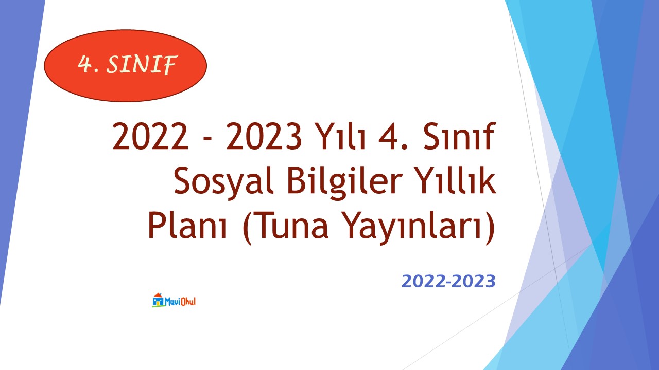 2022 - 2023 Yılı 4. Sınıf Sosyal Bilgiler Yıllık Planı (Tuna Yayınları)