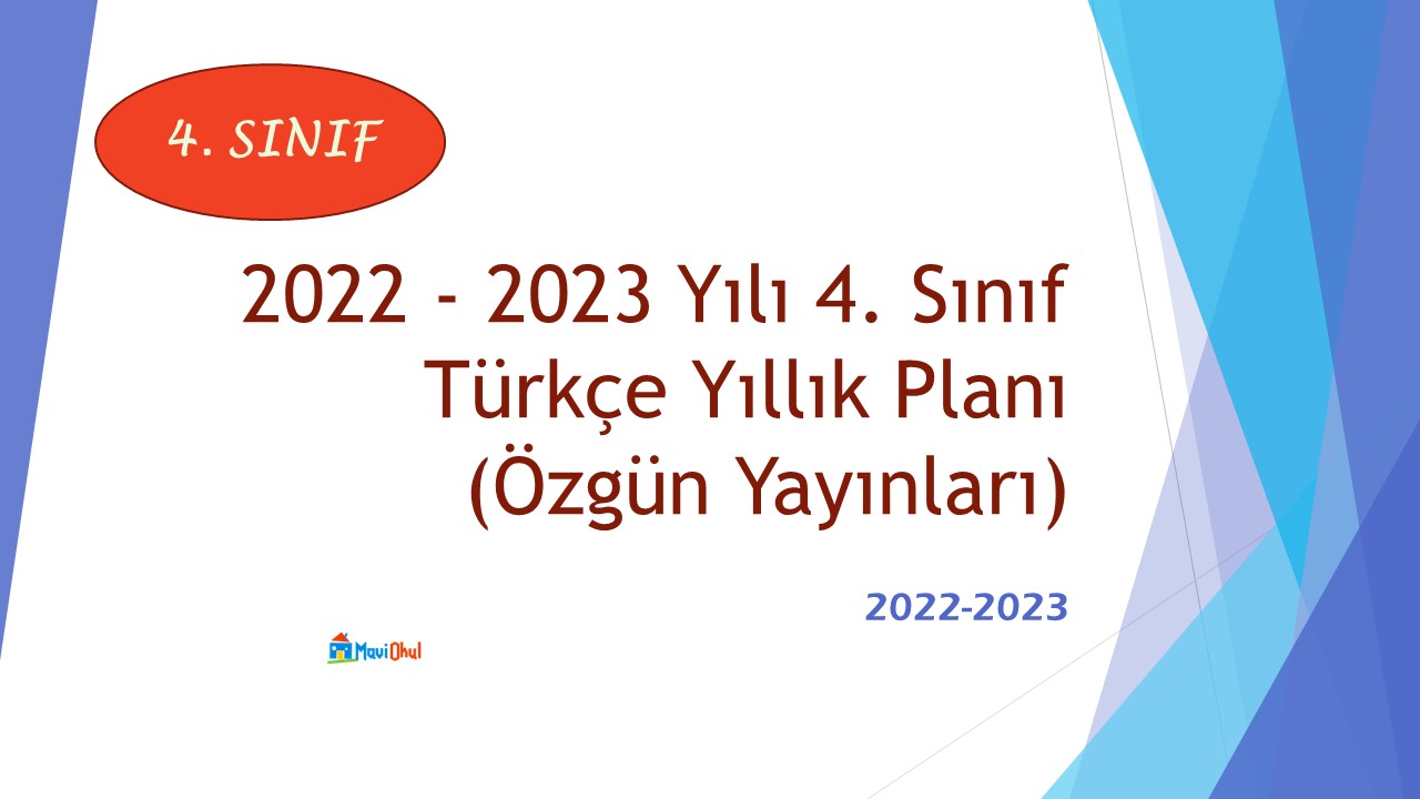 2022 - 2023 Yılı 4. Sınıf Türkçe Yıllık Planı (Özgün Yayınları)