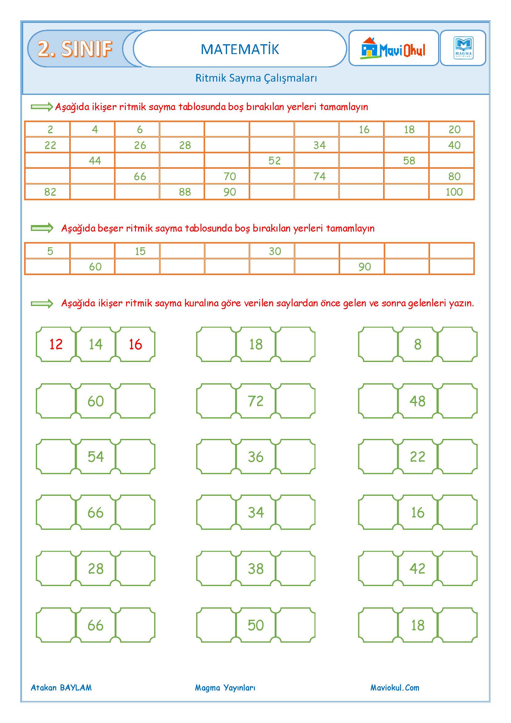 2. Sınıf Matematik Ritmik Sayma Çalışmaları