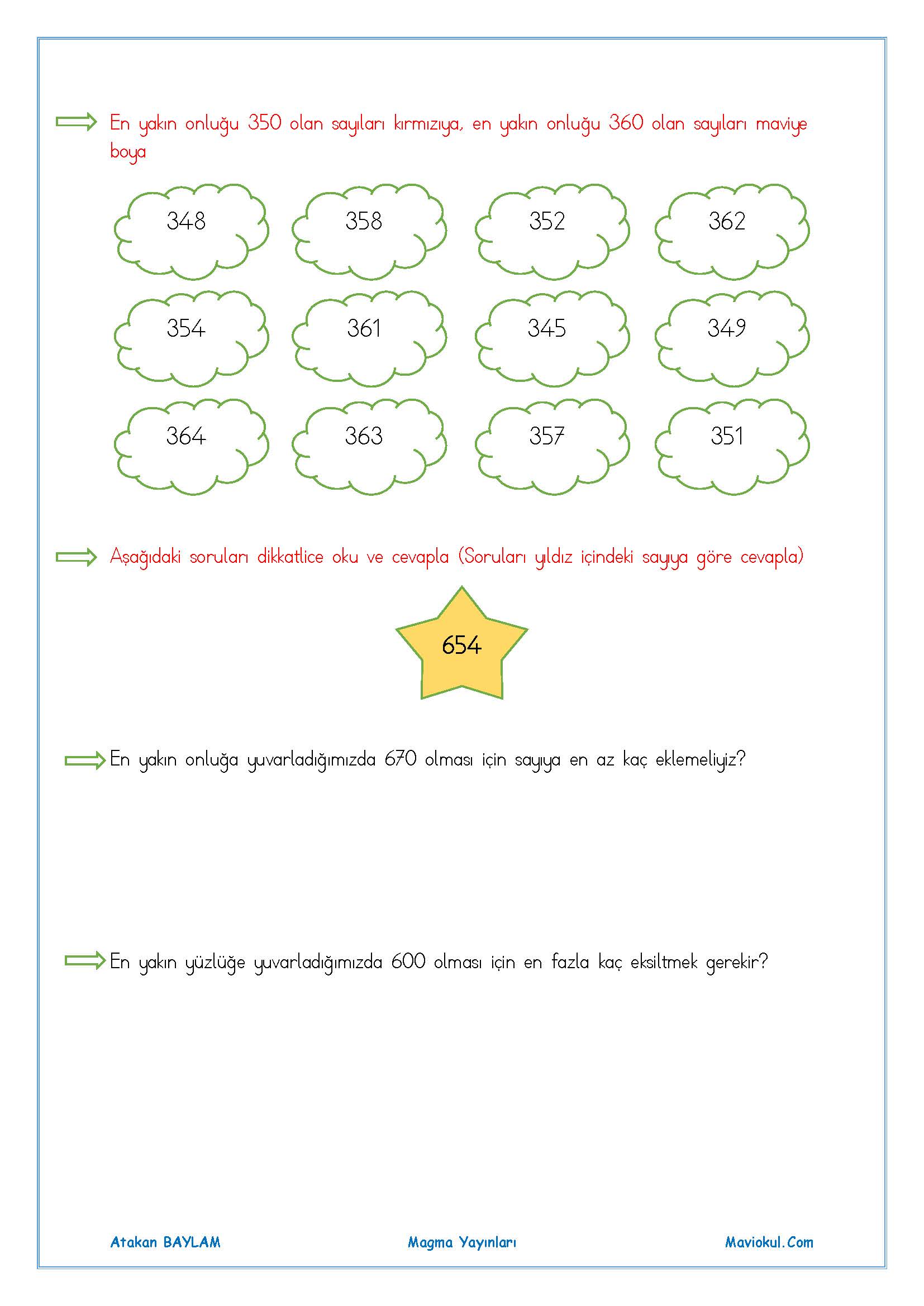 3. Sınıf Matematik En Yakın Onluğa ve En Yakın Yüzlüğe Yuvarlama