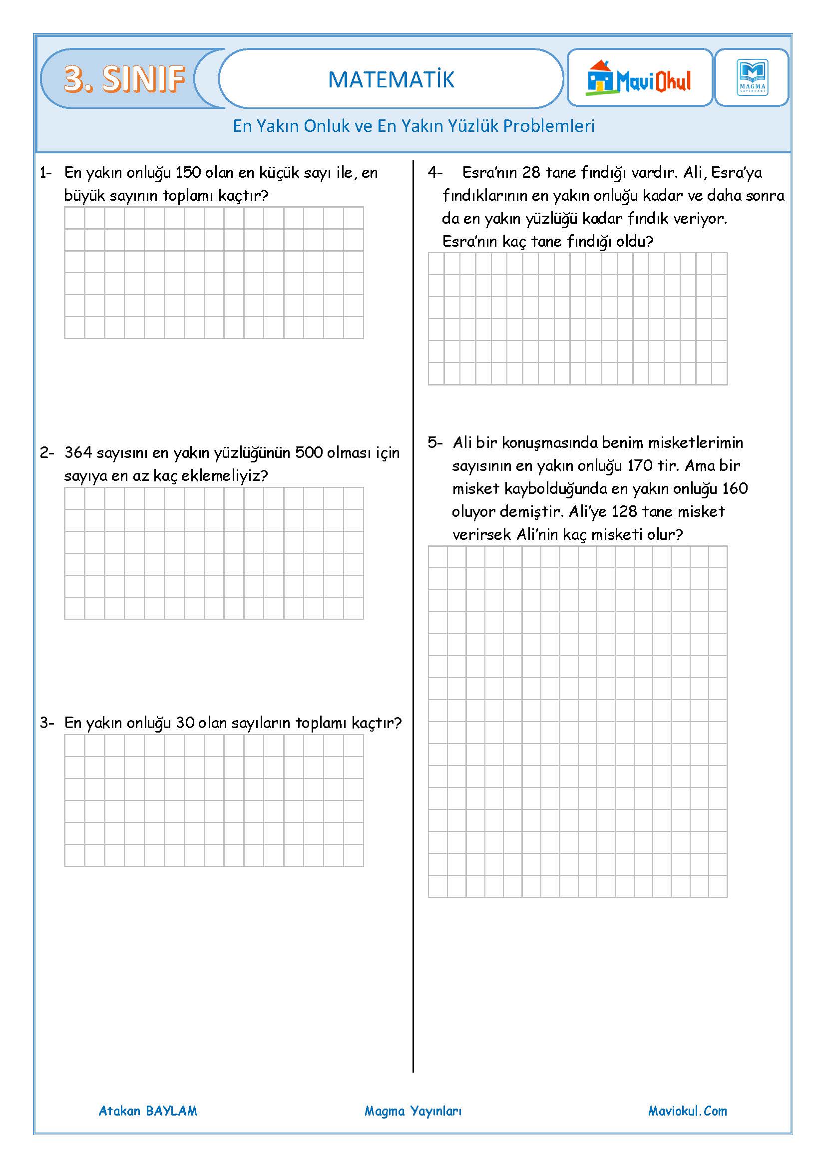 3. Sınıf Matematik Onluğa ve Yüzlüğe Yuvarlama Problemleri - Çok Zor Seviye