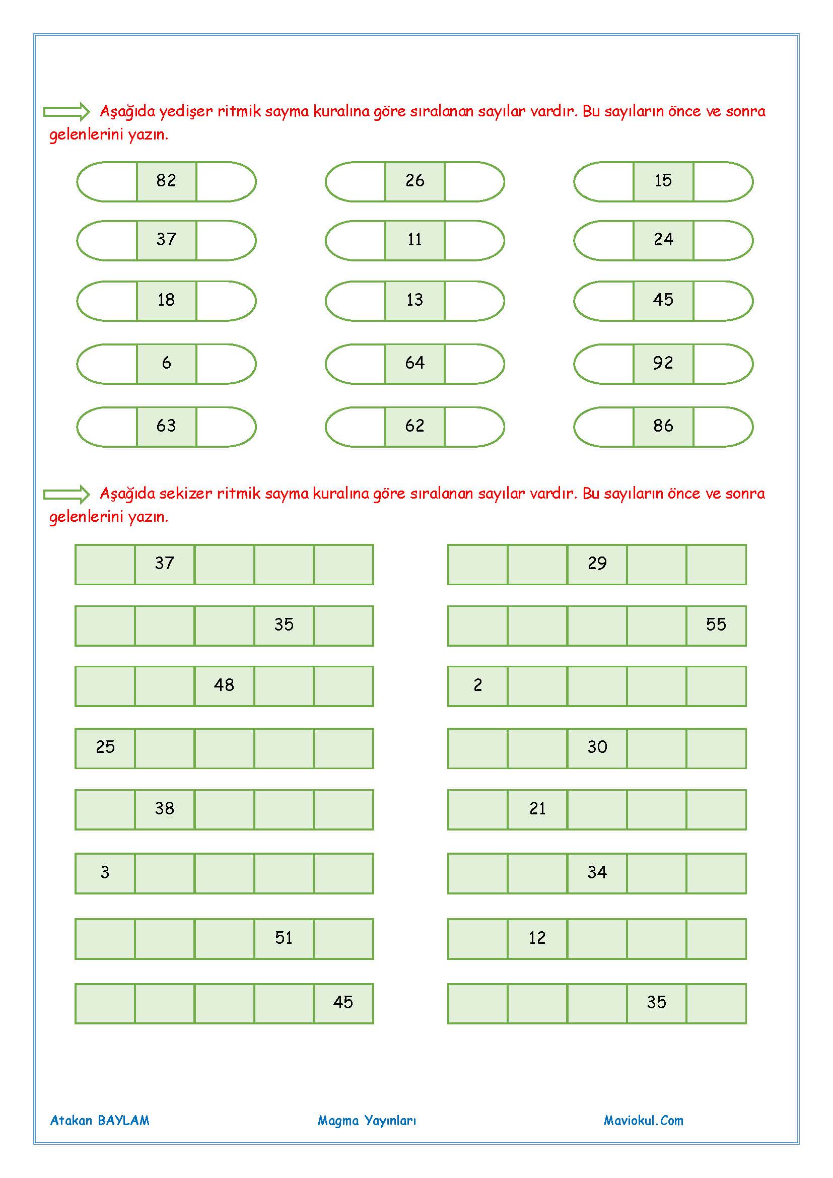 3. Sınıf Matematik Ritmik Sayma Çalışması