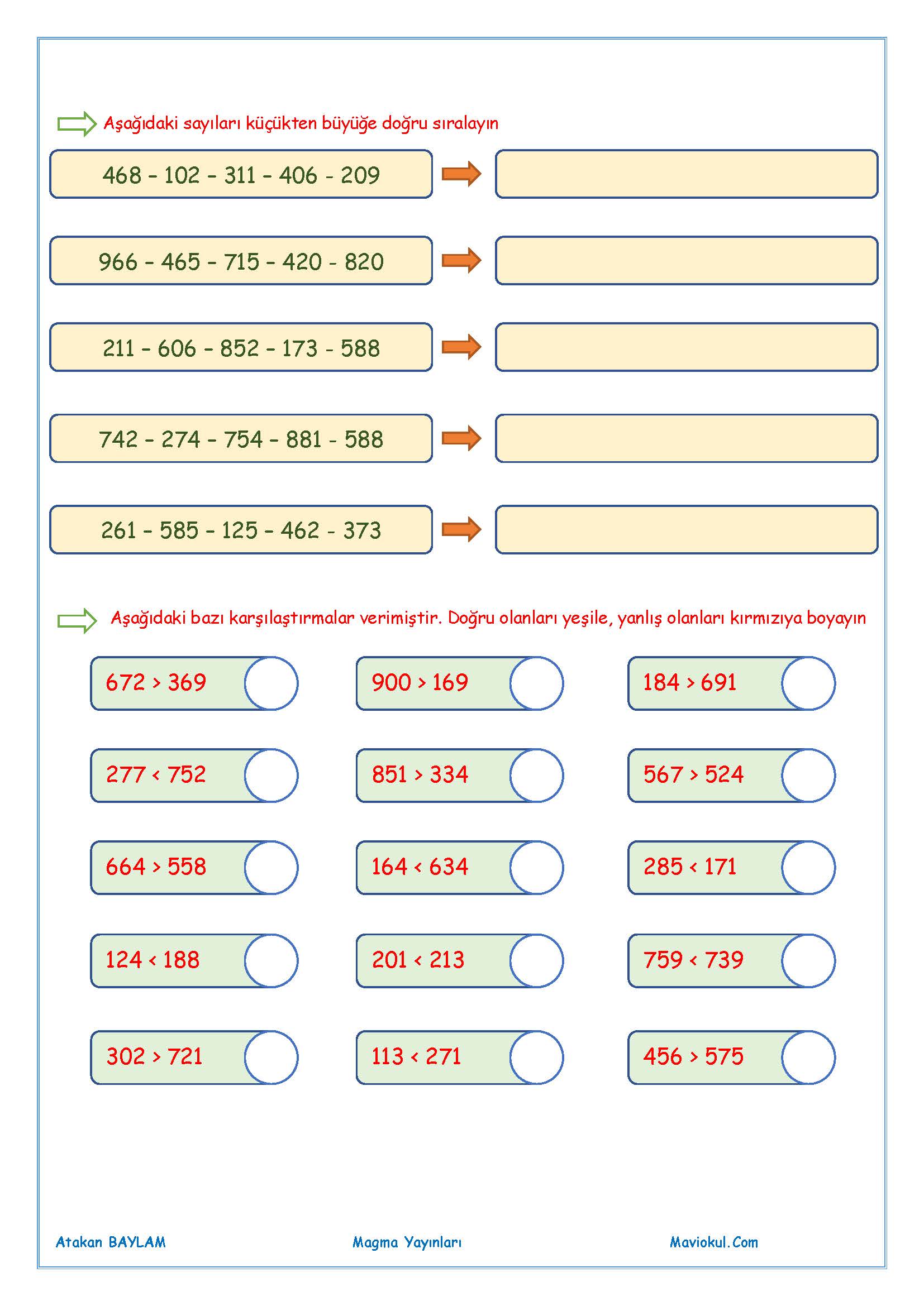 3. Sınıf Matematik Sayıları Karşılaştırma ve Sıralama