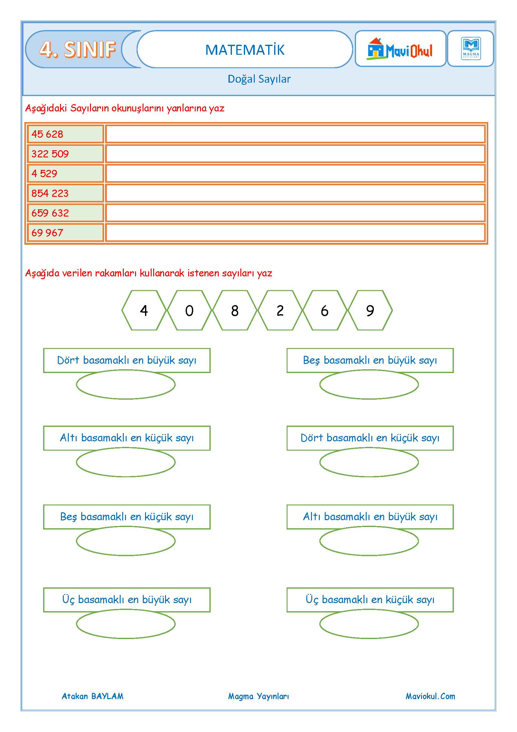 4. Sınıf Matematik Doğal Sayıları Okuma ve Yazma