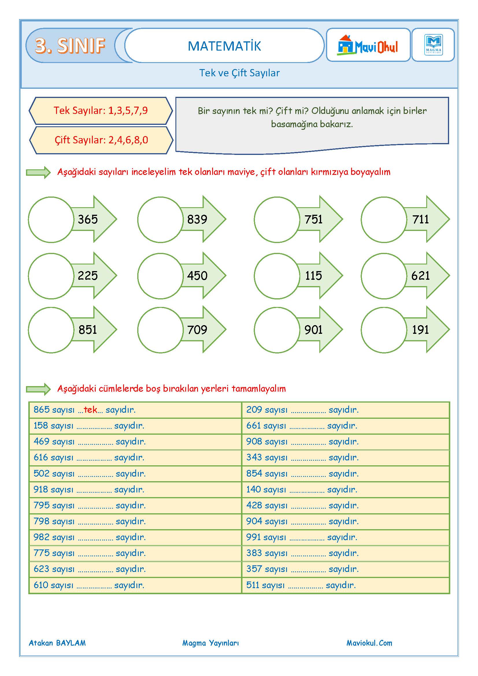 3. Sınıf Matematik Tek ve Çift Sayılar