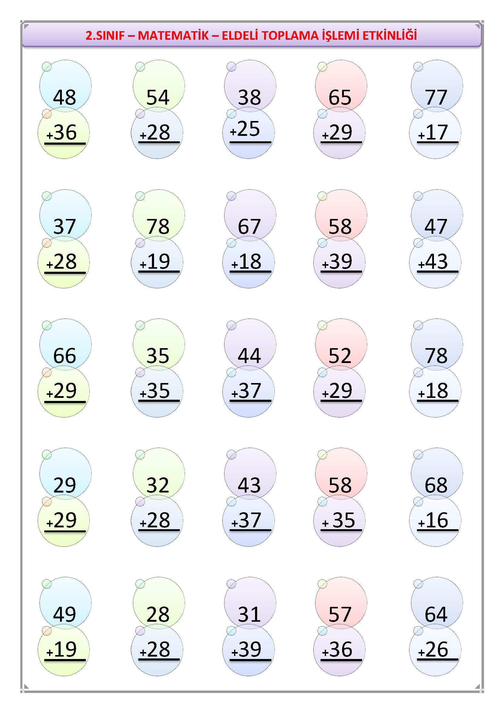 2. Sınıf Matematik Eldeli Toplama İşlemi Etkinliği