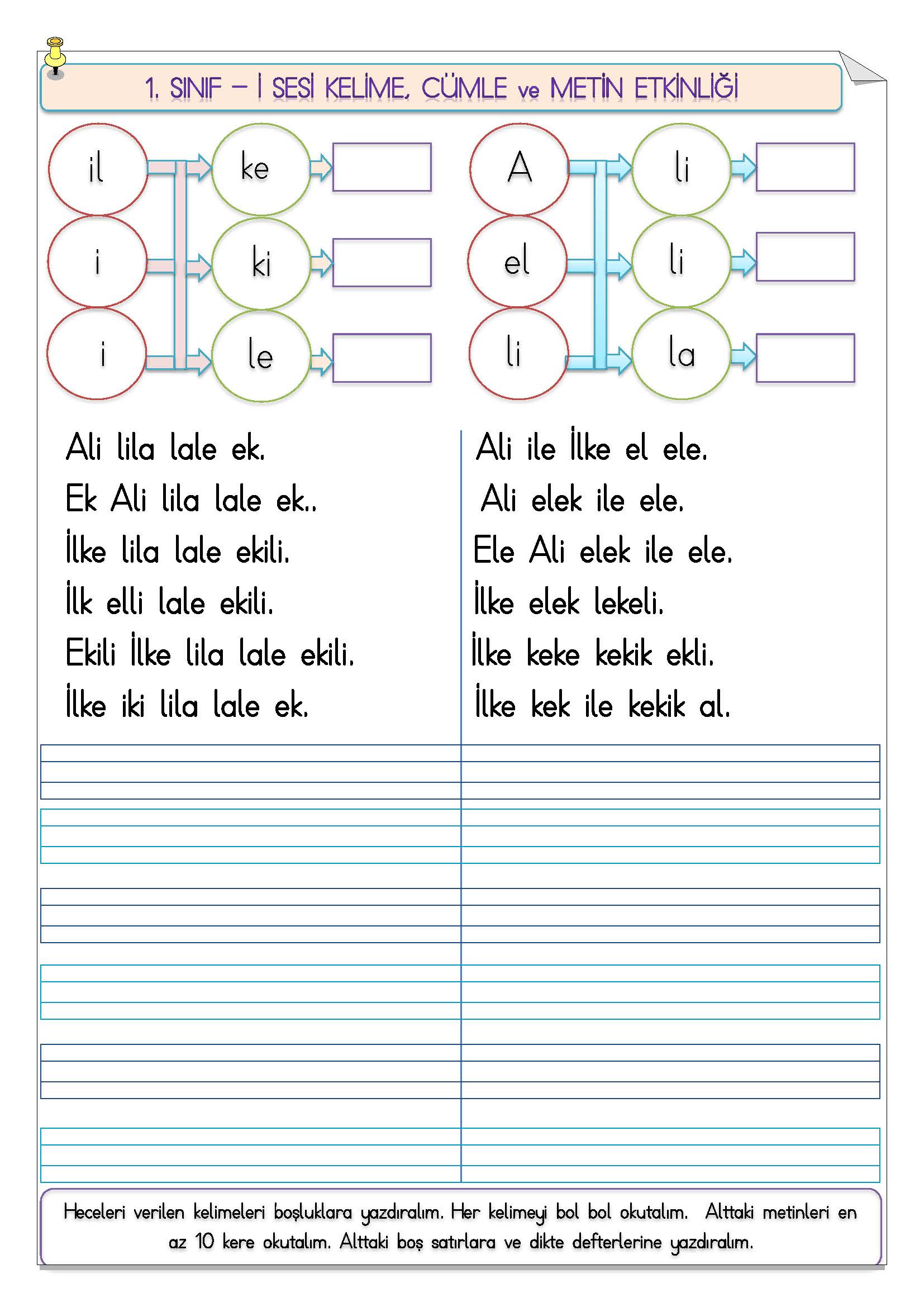 1. Sınıf İi Sesi Kelime, Cümle ve Metin Etkinliği