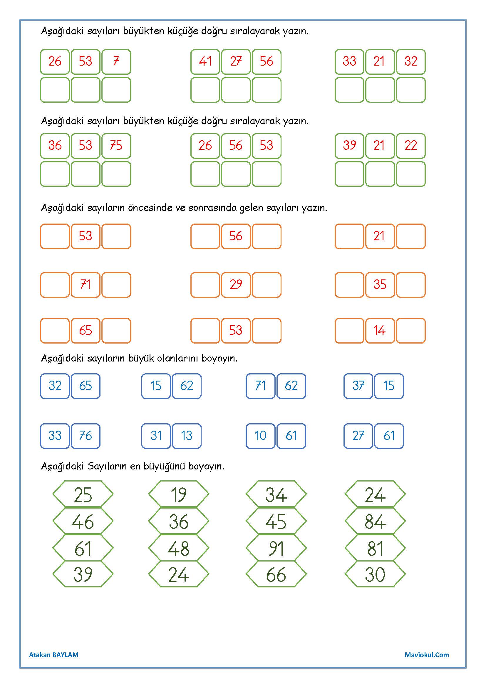 2. Sınıf Matematik Sayıları Karşılaştırma ve Sıralama