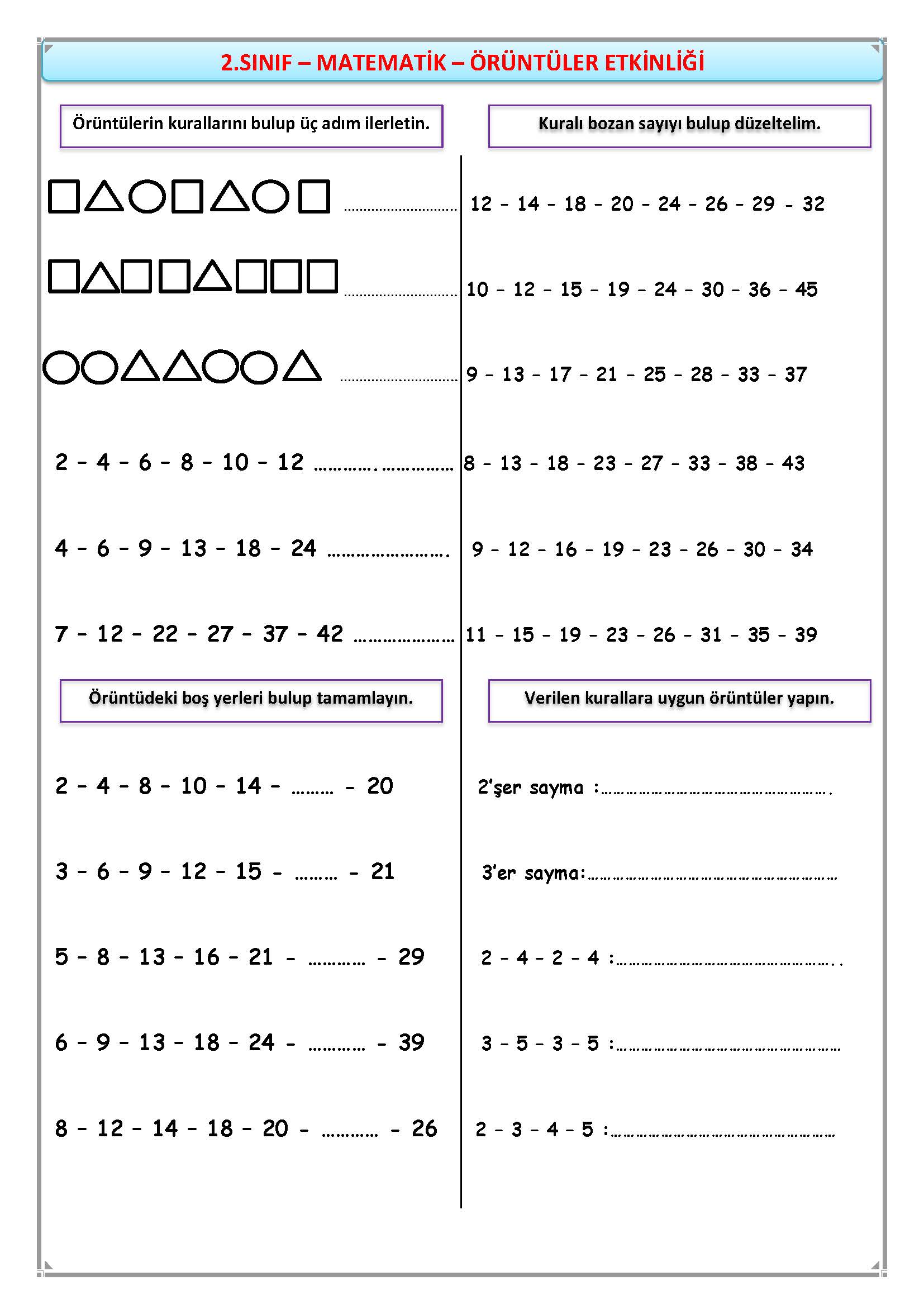 2. Sınıf Matematik Örüntüler