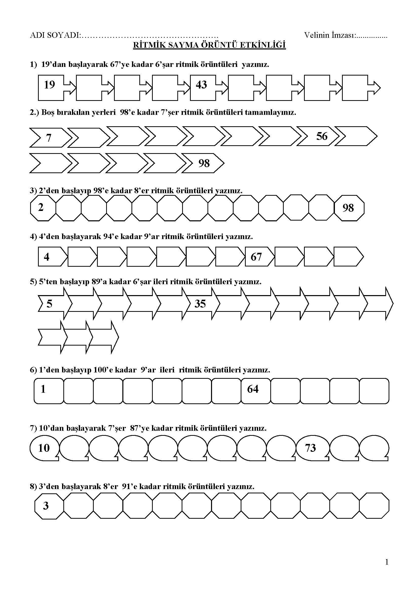 3. Sınıf Matematik Ritmik Sayma Örüntüleri