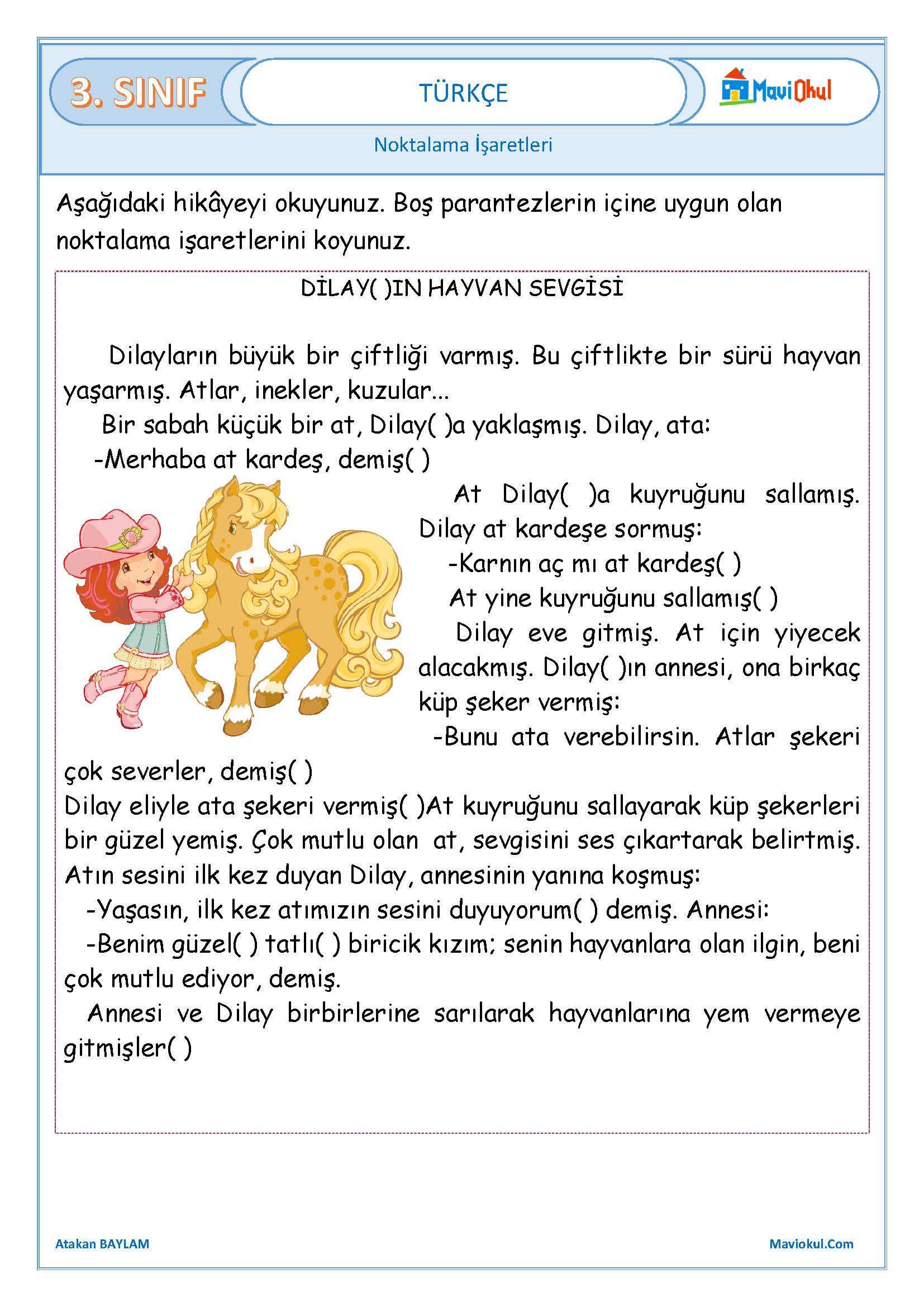 3. Sınıf Türkçe Noktalama İşaretleri Çalışma Kağıdı