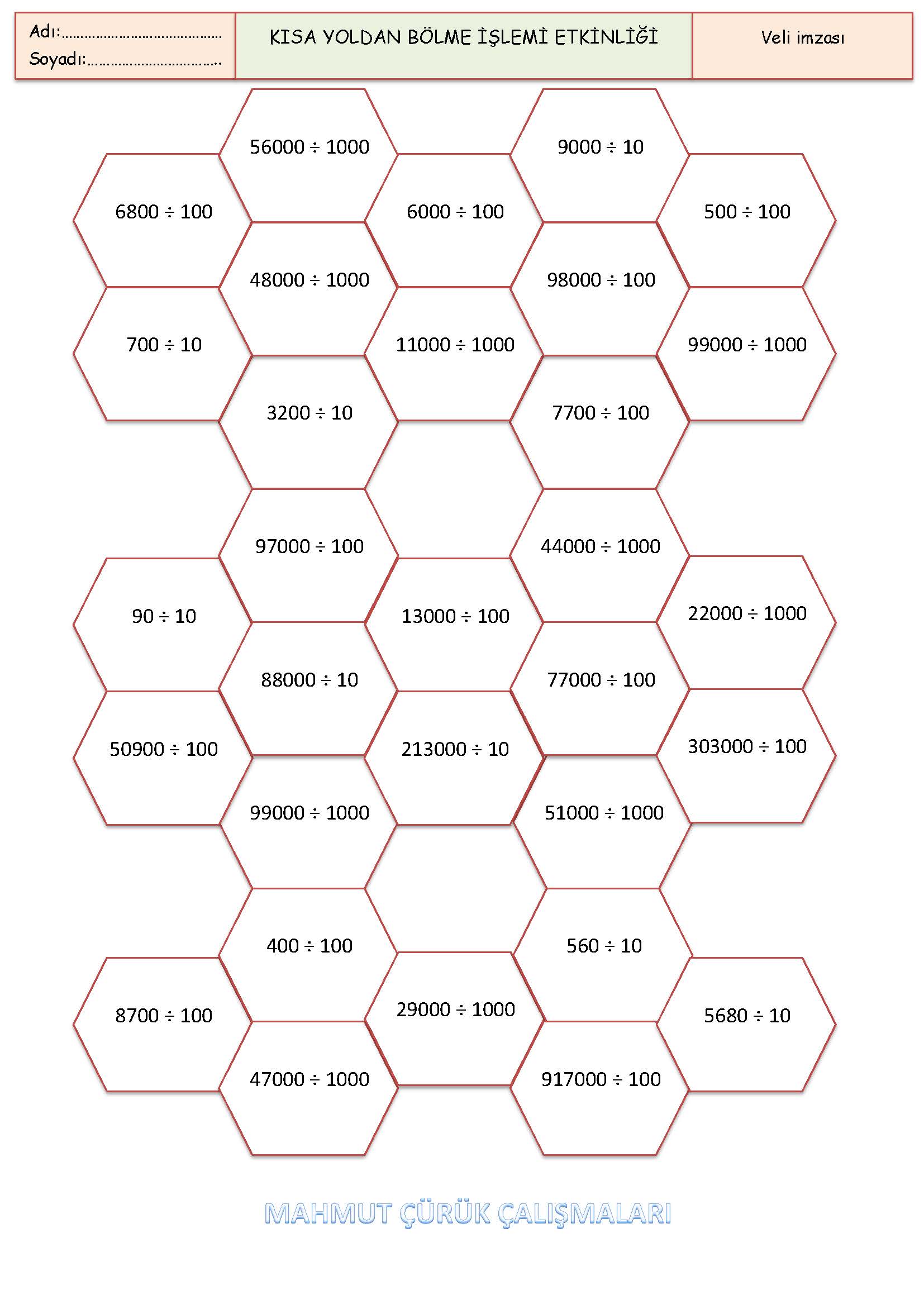 4.Sınıf - Matematik Kısa Yoldan Bölme İşlemi Etkinliği