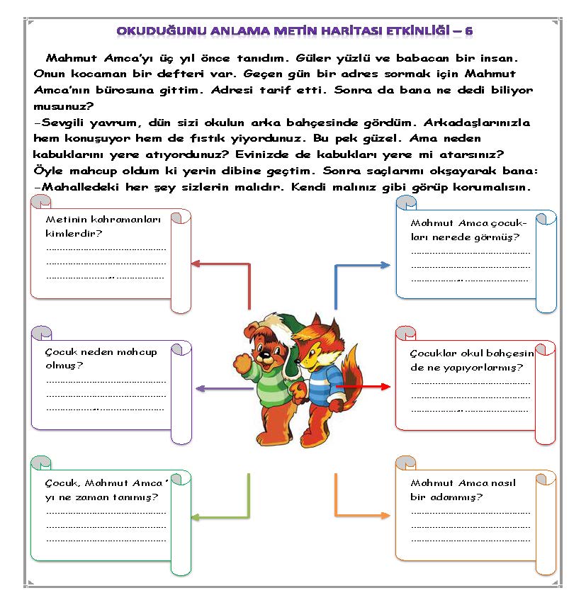 1. Sınıf Türkçe Okuduğunu Anlama Metin Haritası Etkinliği-6