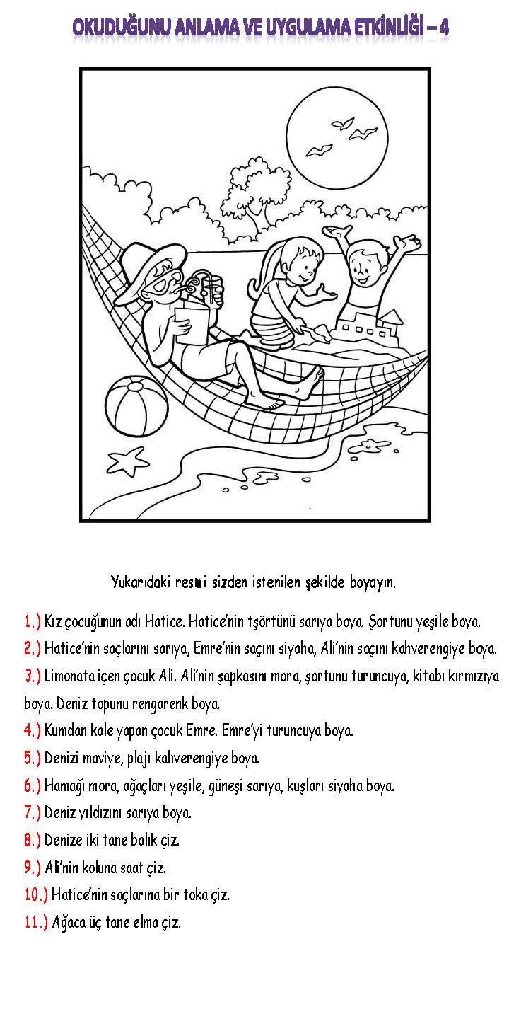 1. Sınıf Türkçe Okuduğunu Anlama ve Uygulama Etkinliği - 4