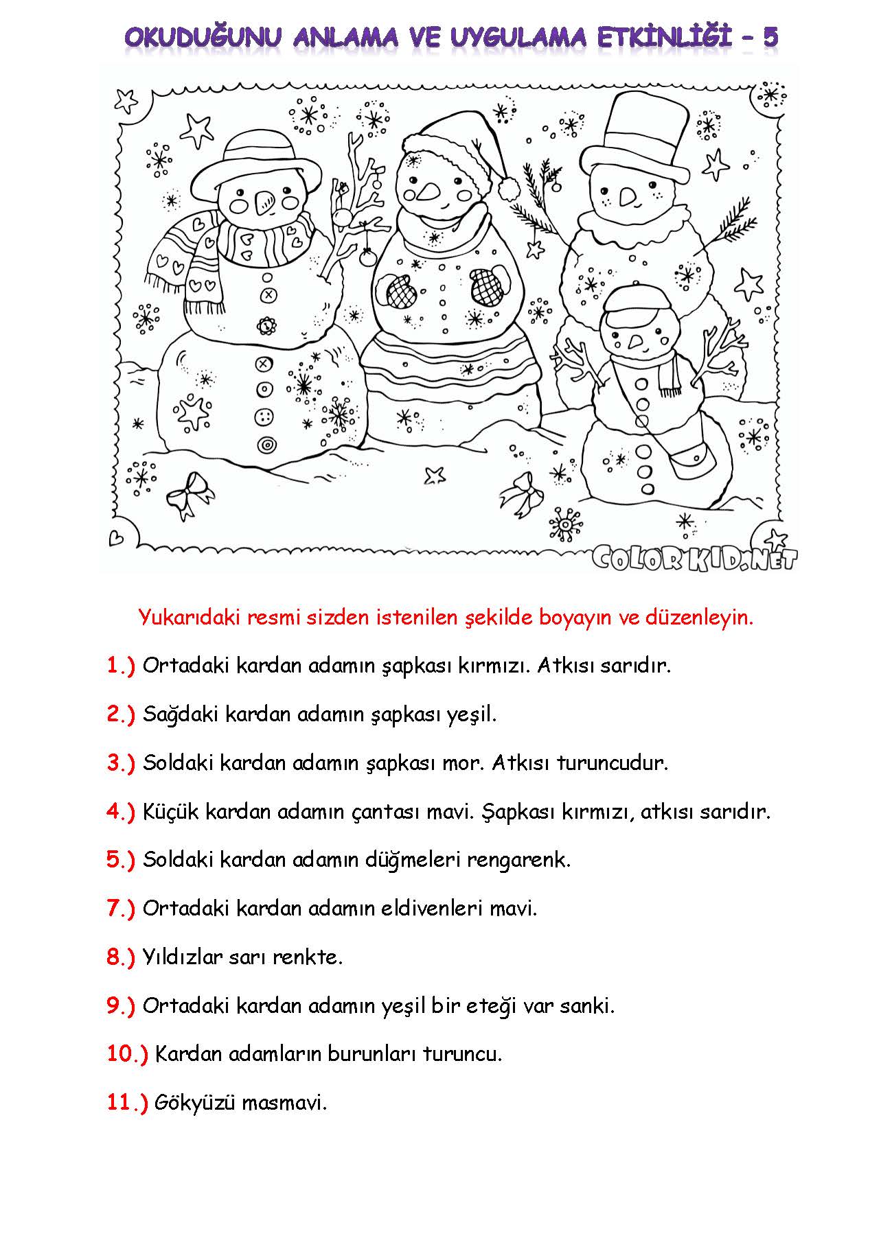 1. Sınıf Türkçe Okuduğunu Anlama ve Uygulama Etkinliği-5